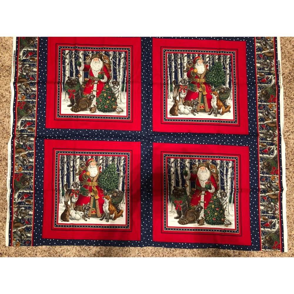 VIP Print Cranston Print Works Woodland Santa Christmas Cotton Fabric Panel